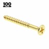 Prime-Line Wood Screws, Flat Head, Phillips Drive, #4 X 1 in., Solid Brass, 100PK 9034351